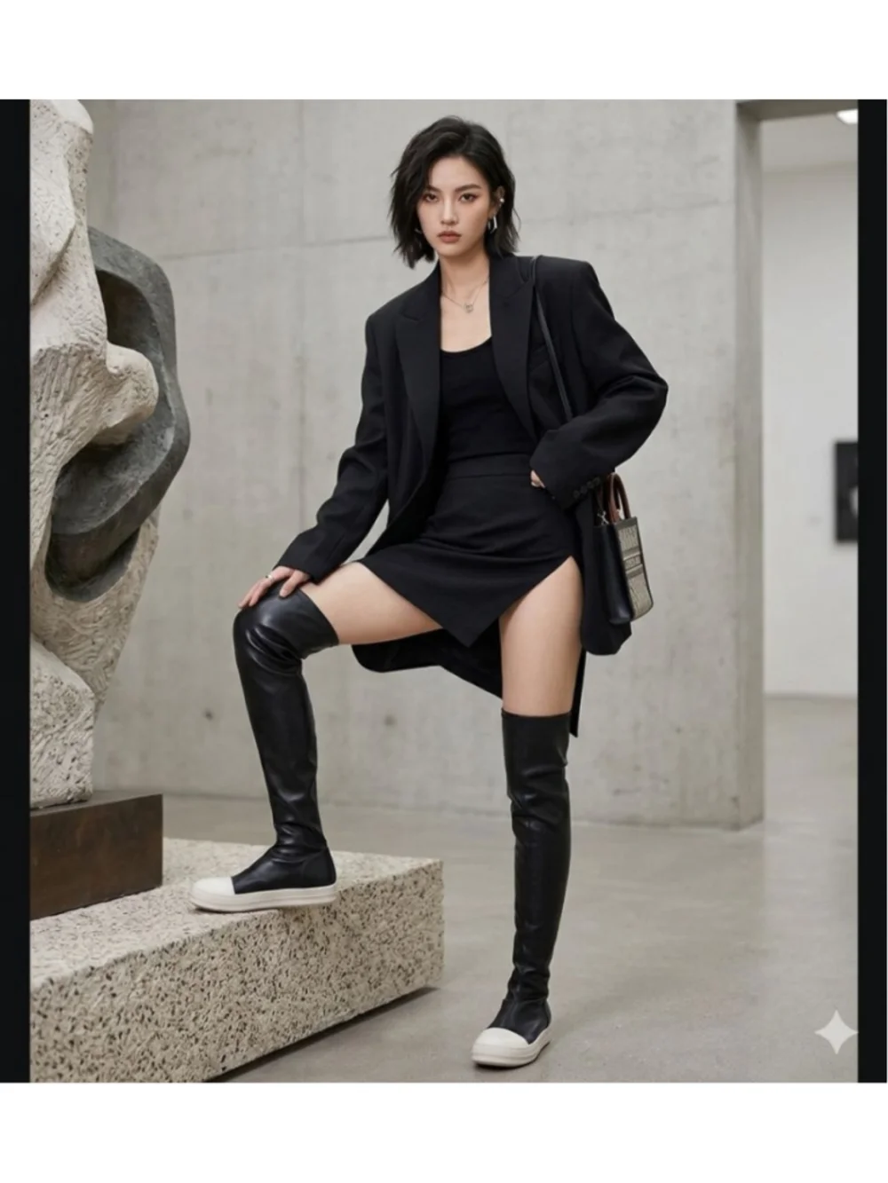 Over-the-Knee Platform Sneaker Boots | Rick Owens Style | Black | Size 6